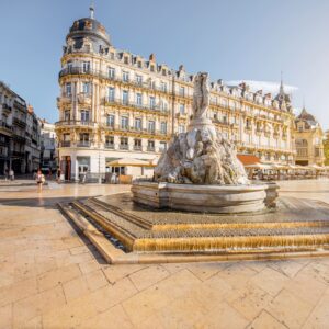 a fountain in a city